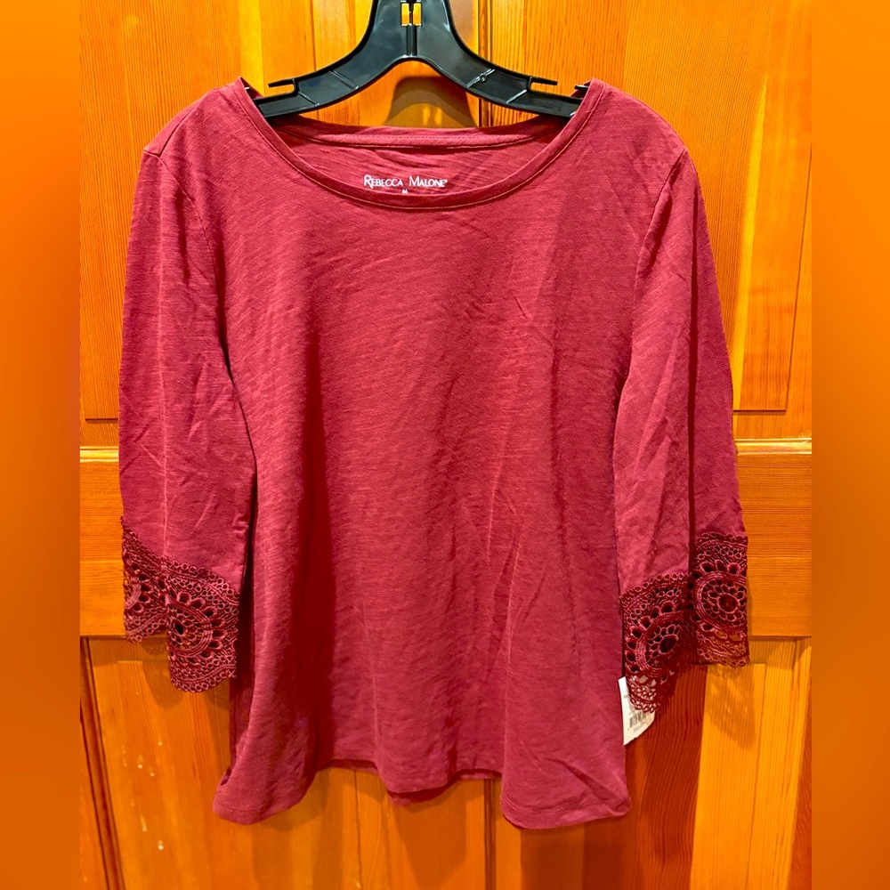 Rebecca Malone 3/4 Sleeve Top with Lace Detail - NWT